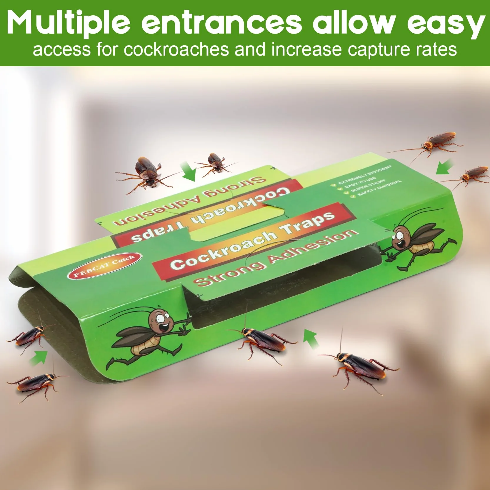 Set di 48 Trappole per Scarafaggi, Prodotto Anti-Scarafaggio Verde, Efficace Contro
