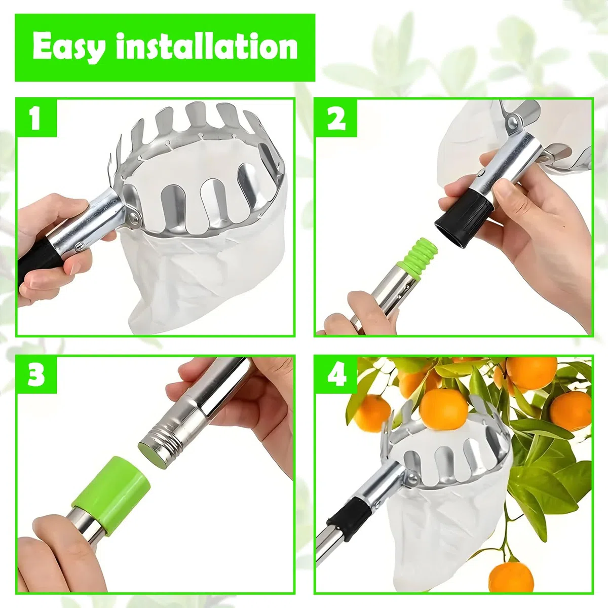 Raccogli frutta, 2,6 m, raccogli mele, aiuto per la raccolta di frutta, diametro 16 cm, manico telescopico in acciaio inox, lunghezza regolabile, facile da montare, adatto per raccogliere