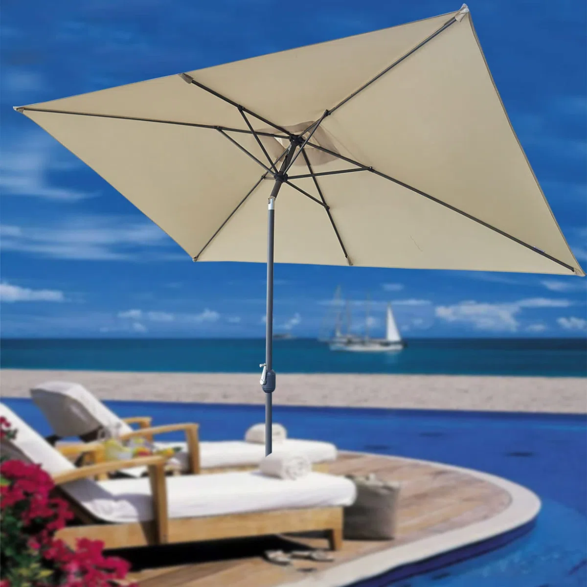 Tenda di ricambio rettangolare in tessuto per terrazzo, tavolo da mercato, ombrellone robusto e spesso, per balcone, terrazza, area erba, bar (solo 3 x 2 m), beige, 2 x 3 m
