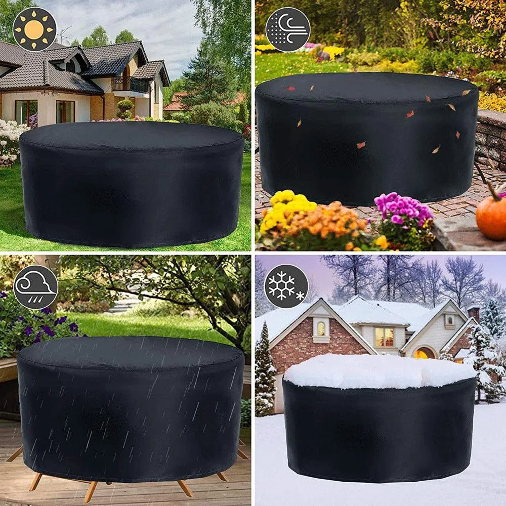 Copertura per Mobili da Giardino Rotonda Impermeabile da Giardino Copertura da Tavolo Circolare da Esterno 600D Oxford Anti-UV Antivento 110x70cm