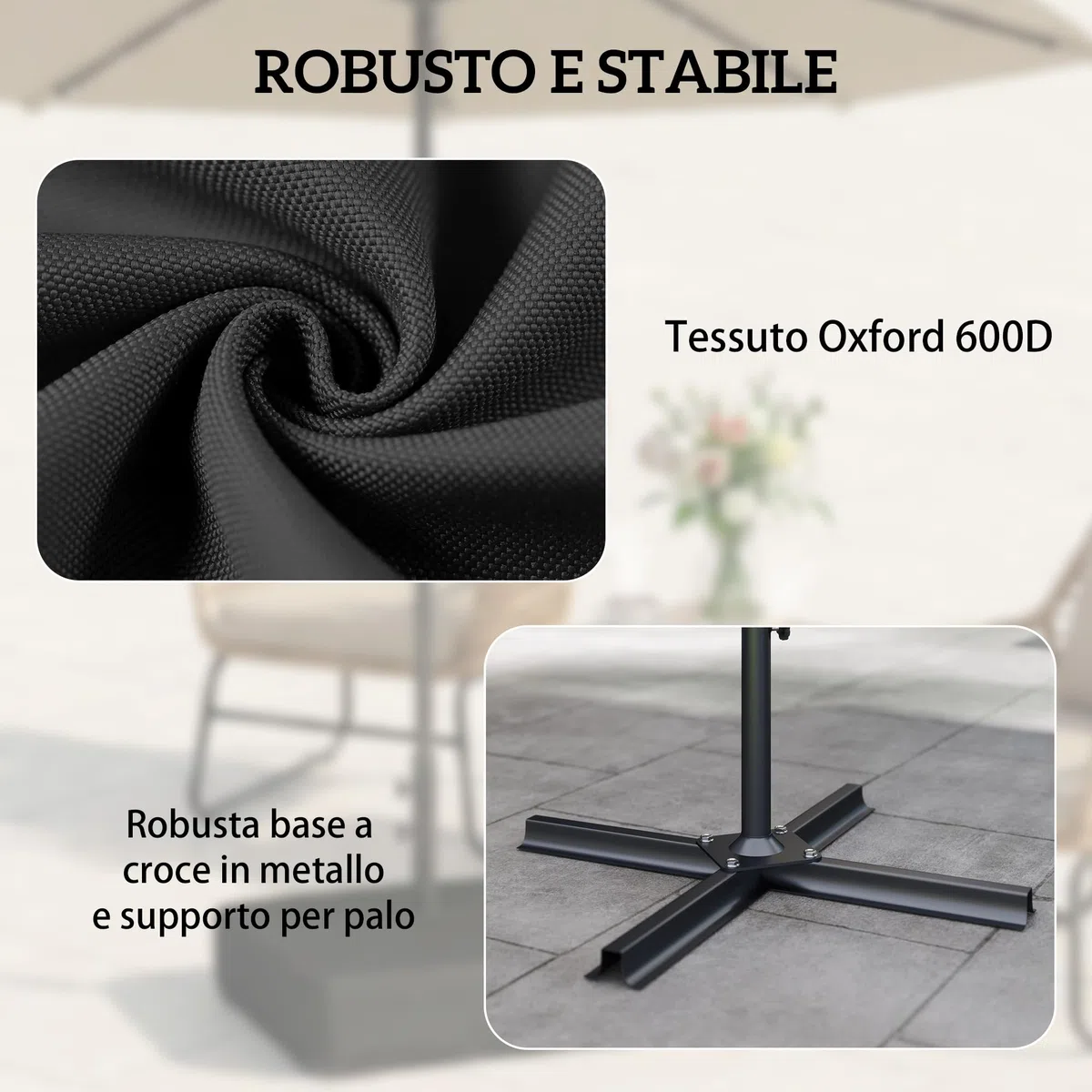 Outsunny Base per Ombrellone Riempibile con Sabbia 80 kg in HDPE Nero | Sabbia Bagnata 90 kg, Basamento per Ombrellone da Giardino, per Pali da Ø48 mm
