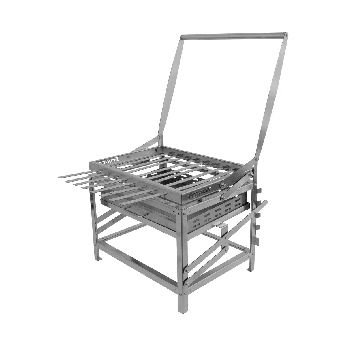 Ergocar Griglia a Carboneesterno In Acciaio Inossidabile Con Spiedini Portatile Girevole e Regolabile In Altezza 4 Ripiani Per Il Carbone Adatta Per Più Persone Ideale Per Picnic Campeggio e Grigliate