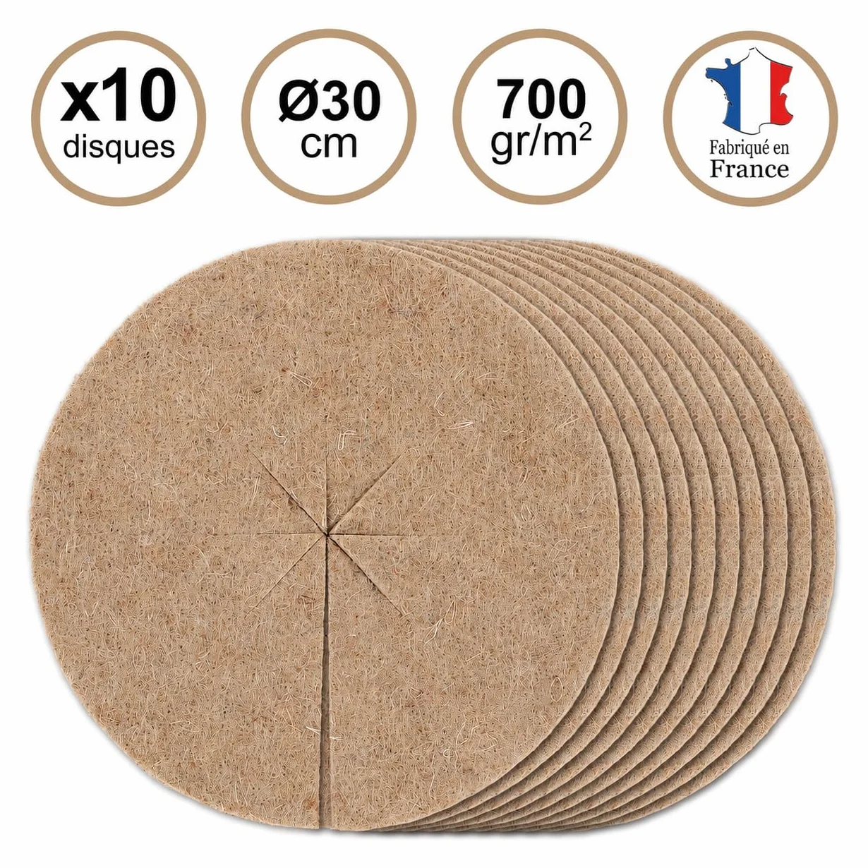 La cordeline - Dischi di pacciamatura, in Feltro di Iuta, 700 g/m², 30 cm CJN10E-L10 Naturale