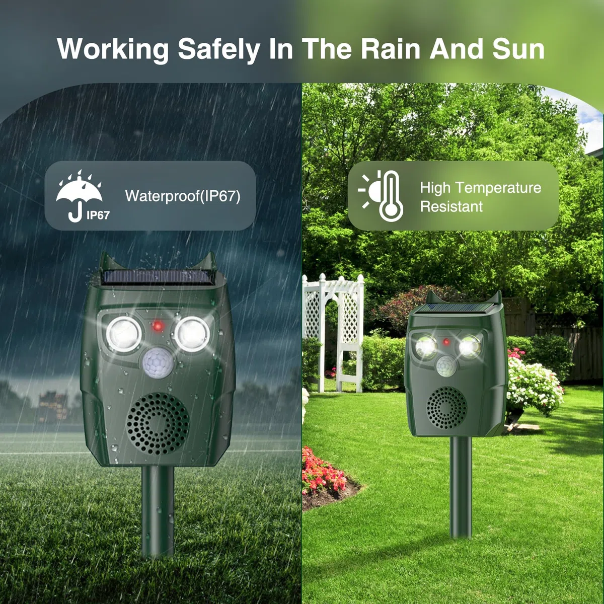 Dissuasori per Piccioni per Giardino, Repellente per Gatti a Ultrasuoni con sensore di movimento, 3 Modalità a Ultrasuoni e flash possono automaticamente, resistente alle intemperie, Solare