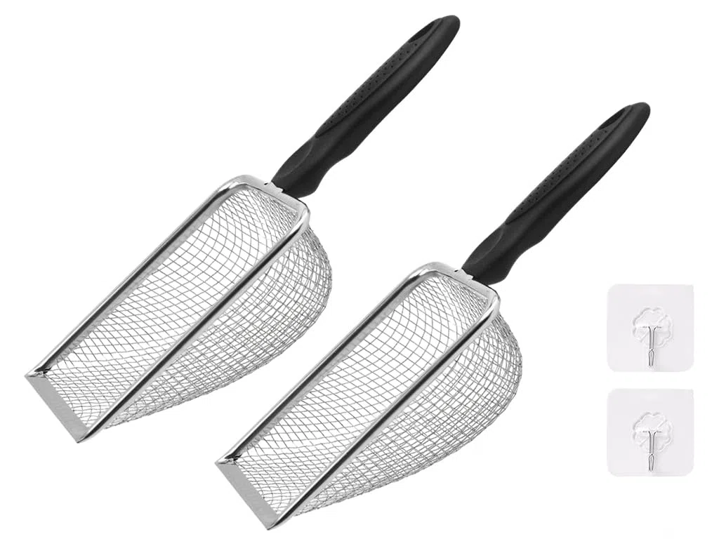 2PCS Filtri da Giardino in Acciaio Inox, 3.8/5MM Setaccio a Rete per Terreno con Manico, inviare 2 Ganci Adesivi, Setaccio da Giardino, Colino per Compost, Setaccio per Vasi, per Sabbia, Ghiaia