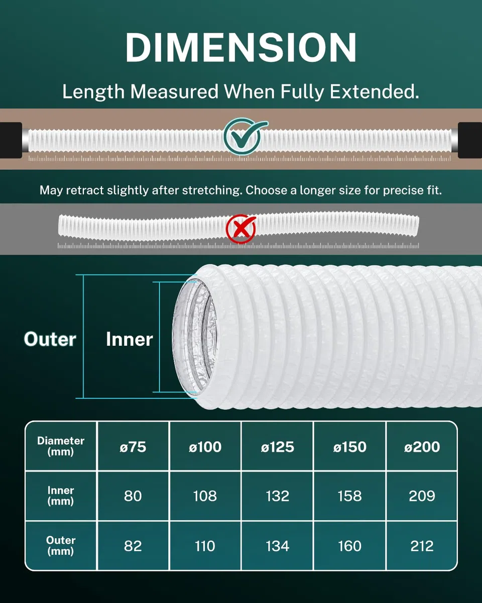Tubo Ventilazione 100mm Flessibile PVC con 2 Fascette, 3m Condotto Aria 10 cm per Estrattore Tubo Condizionatore Portatile, Bagno, Grow Tent, Sistema Ventilazione, Bianco