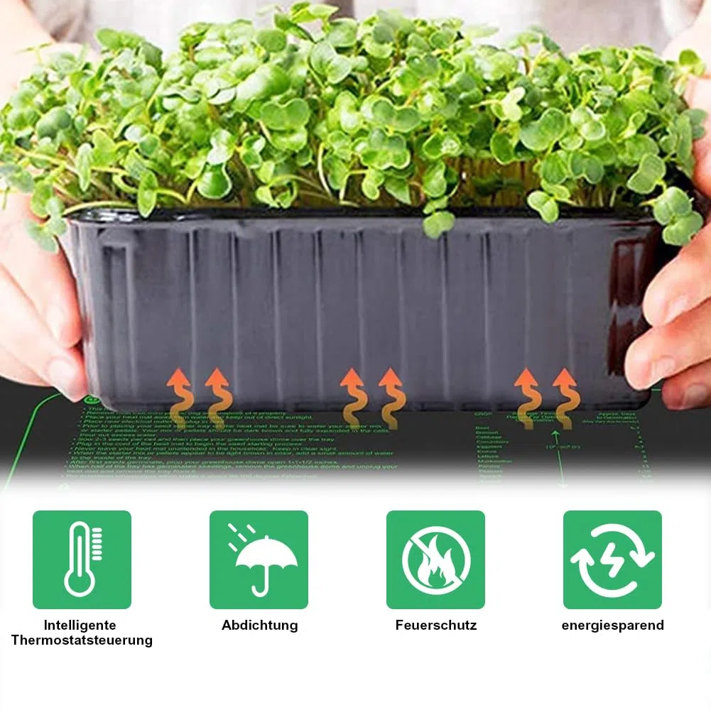 Begonia Tappetino riscaldante per piante con termostato, 50 W, per interni, per serra da 52,5 x 25 cm, con regolazione della temperatura, IPX4, impermeabile, per piantine, animali domestici e rettili