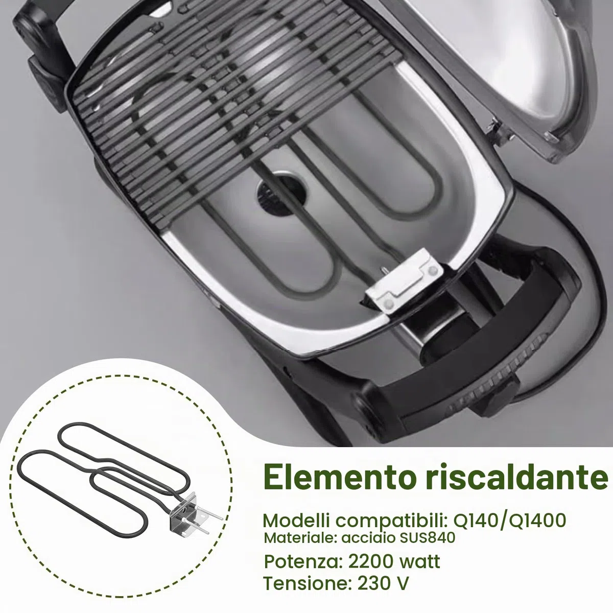 Elemento Riscaldante [Ricambio Originale] per Barbecue Elettrico Q140/Q1400 | 66631 - Elementi Riscaldanti per Barbecue Q140 Q1400, Elemento Riscaldante 66631 per Barbecue Elettrico, 230V 2200W