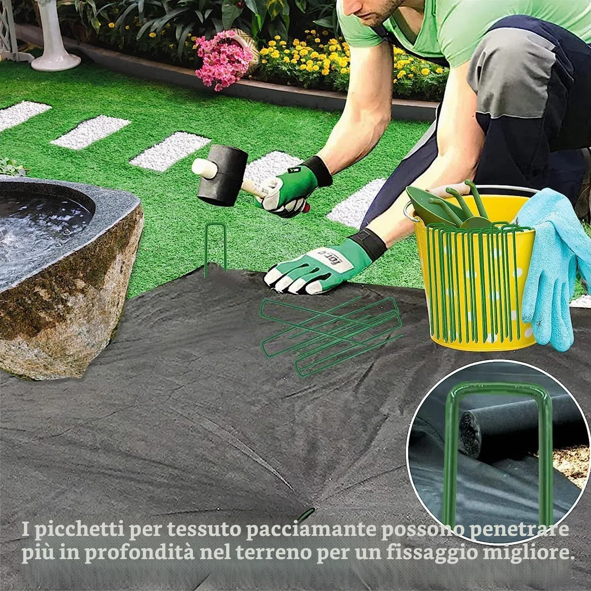 100 pezzi graffette da giardino, chiodi in acciaio inox zincato, ancoraggio U, fissaggio picchetti campeggio erba artificiale