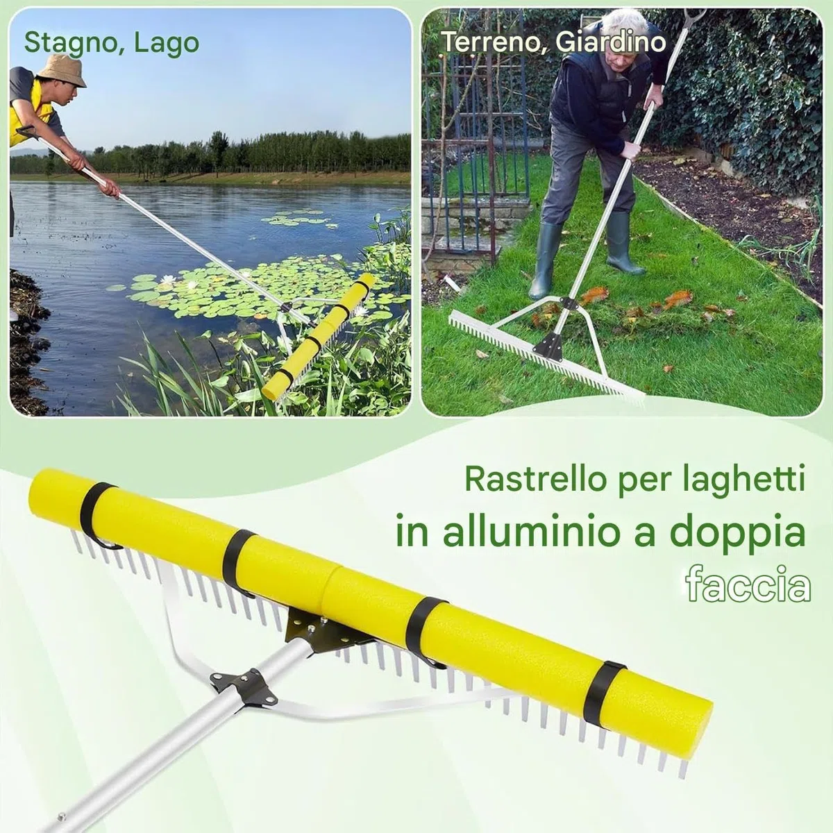 Rastrello per Stagno Resistente Rastrello Galleggiante per Giardino | Attrezzatura per Rimozione Alghe Stagno, Strumento Galleggiante per Giardini e Spiagge