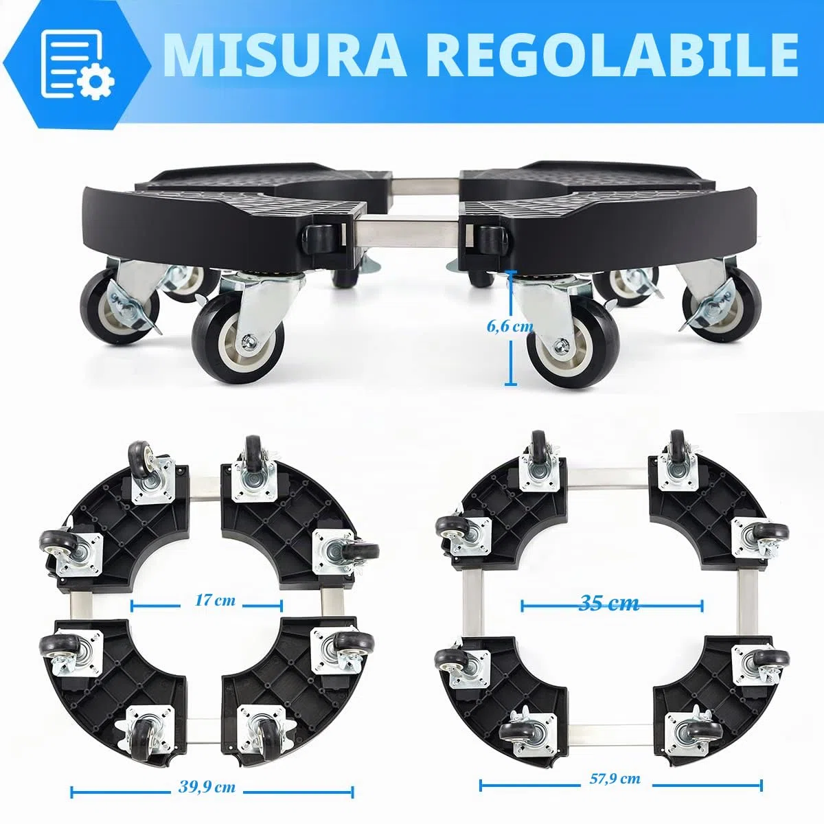 TreeGun Confezione da 2 Sottovaso per Piante con 8 Ruote Bloccabili, Portavasi di Dimensioni Regolabili da 38-58CM, Carrello Portavasi Rotondo capacità di 200KG per Interni ed Esterni