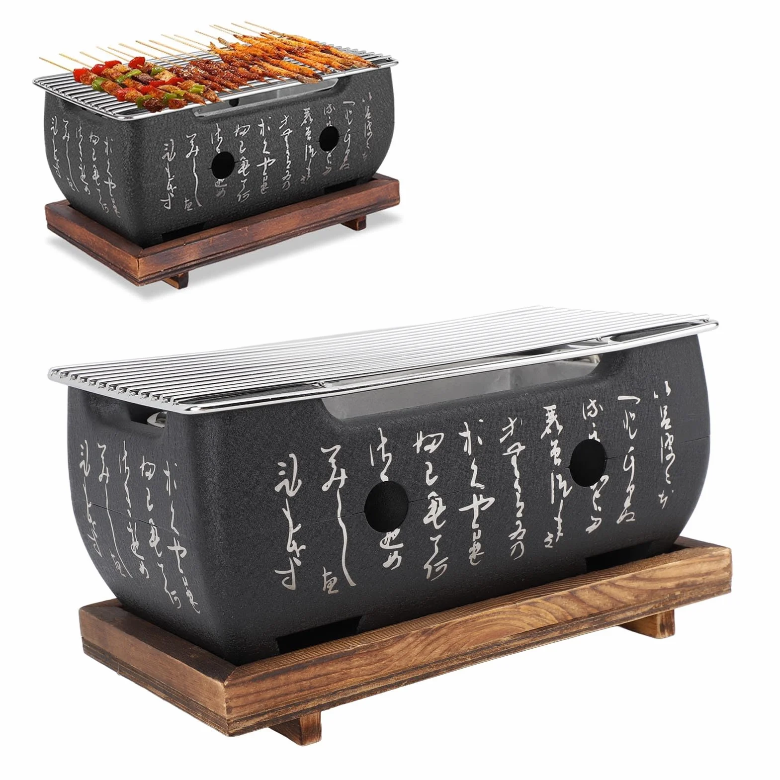 Griglia per barbecue in stile giapponese Griglia per barbecue portatile Riscaldamento rapido Calligrafia rettangolare Griglia a carbone in alluminio Strumenti per barbecue (METRO)