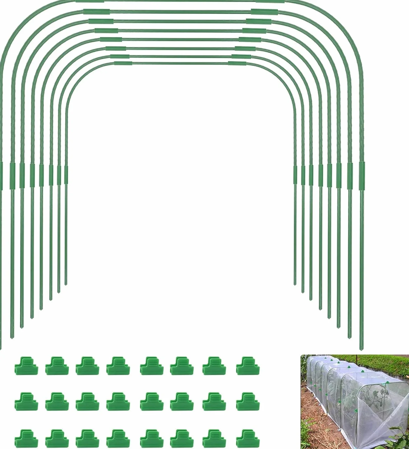 LATERN 6 Pezzi 80CM x 60CM Cerchi da Giardino per Serra, Regolabile Piante Coltivazione Tunnel Telaio, 24 Tubi a Cerchio con 18 Tubi di Collegamento, 18 Morsetti - per Plastica Pellicola Copertura