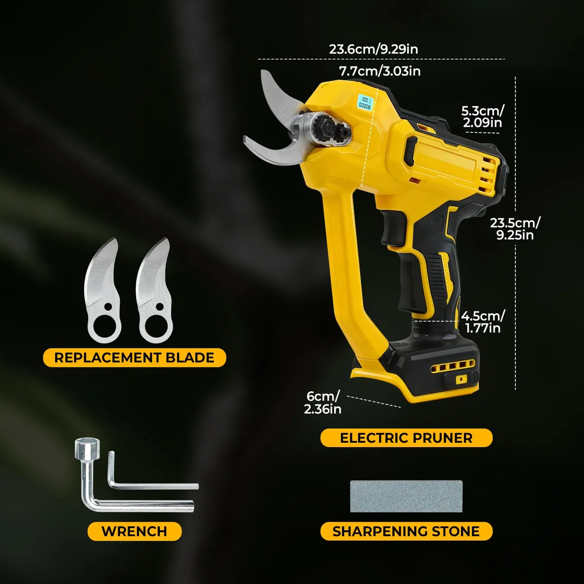 Forbici da giardino elettriche compatibili con batteria Dewelt da 18 V, forbici da giardino leggere da 35 mm, senza spazzole per giardini, frutteti a 2 marce, display digitale, lame di ricambio SK5