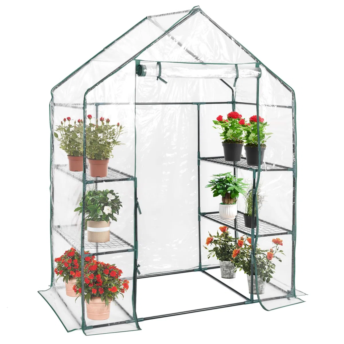 COSTWAY Serra da Giardino per Orto e Piante Inverno, Serra da Esterno con Telaio in Alluminio, Porta Avvolgibile e Telo Trasparente, Serra Robusta per Giardino e Balcone, 143 x 73 x 195 cm