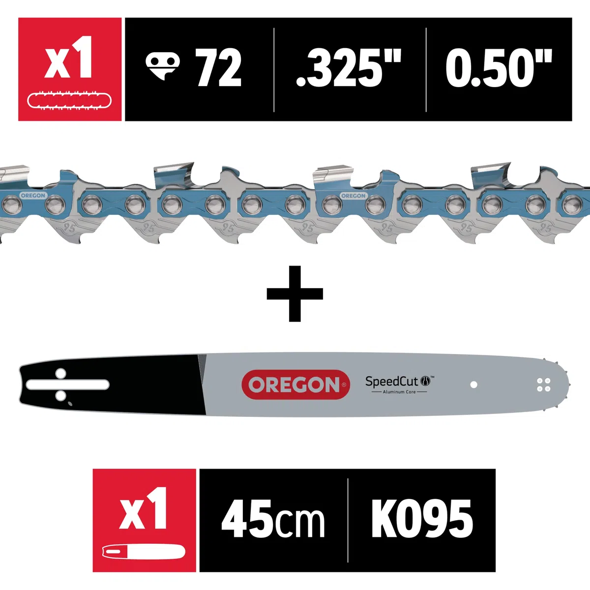 Oregon SpeedCut - Barra guida per motosega da 45,7 cm, compatibile con Craftsman, Husqvarna, Jonsered, McCulloch; passo 0,325", calibro 1,3 mm, 72 maglie di trasmissione