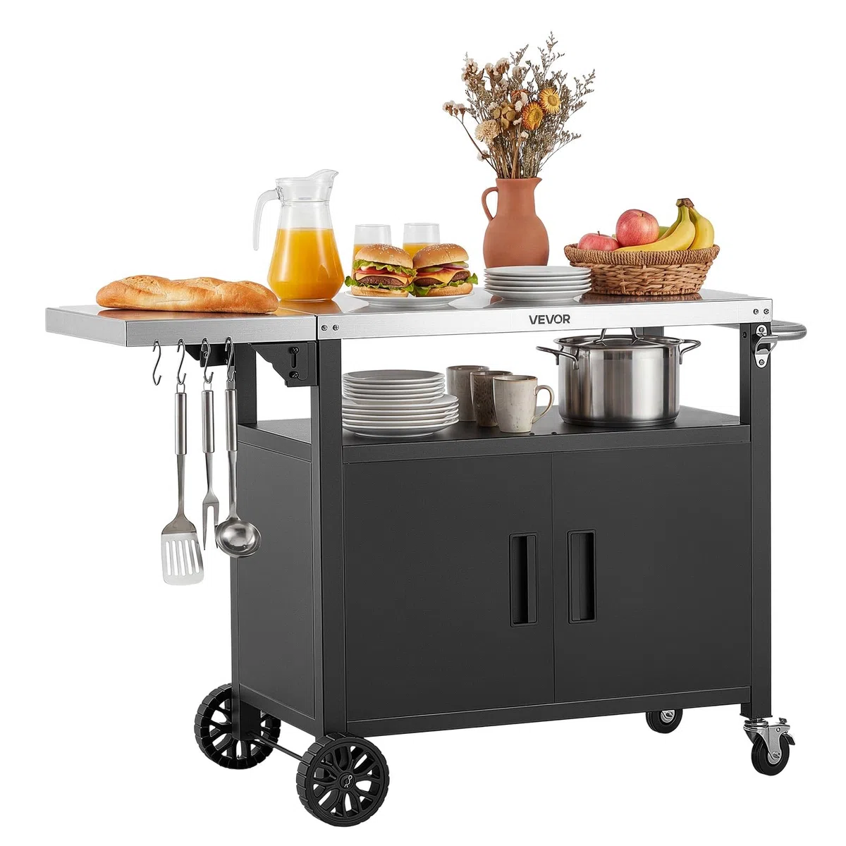 VEVOR Carrello per Barbecue da Esterno, Tavolo Carrello Portaoggetti Ripiano Preparazione Piatti Cibi 124 cm, Mobiletto con Ruote Impermeabile da Giardino Cortile Picnic Campeggio Isola Cucina