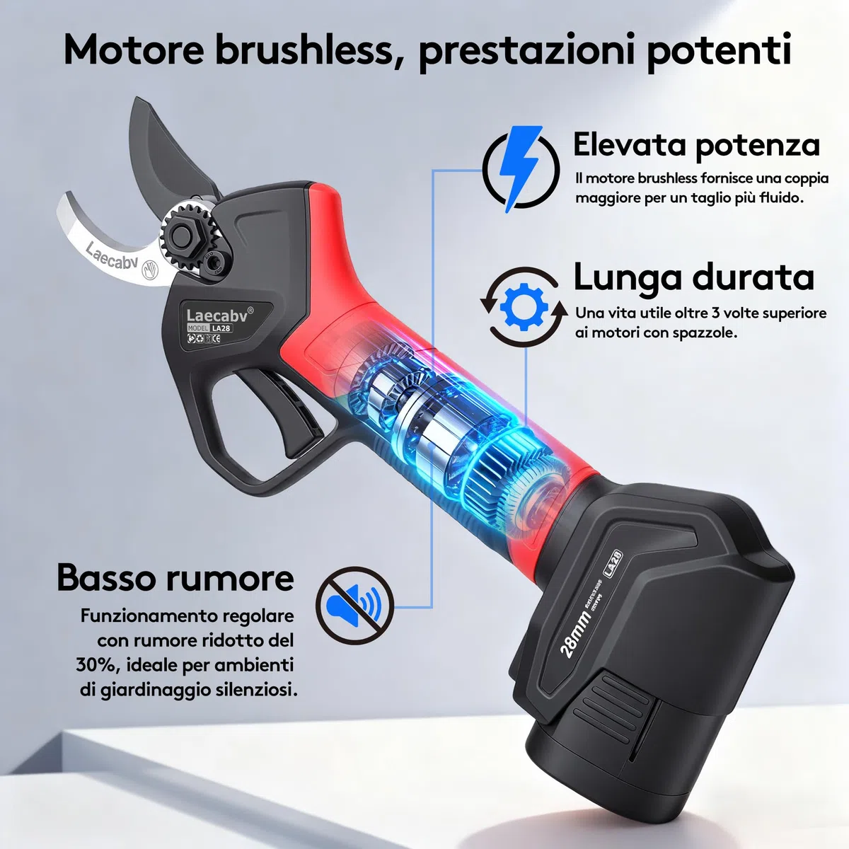 Laecabv 28mm Forbici Potatura Elettriche Forbici e cesoie per potatura Con 2pcs 2000mAh Batteria per Potatura Giardino Albero da Frutta Delle Viti