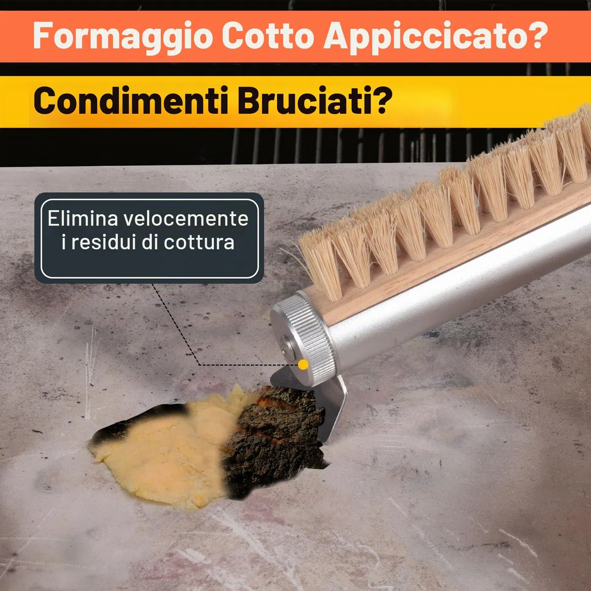 Spazzola da forno per pizza con raschietto, 52 cm, setole naturali per la pulizia delle pietre per pizza, manico in legno