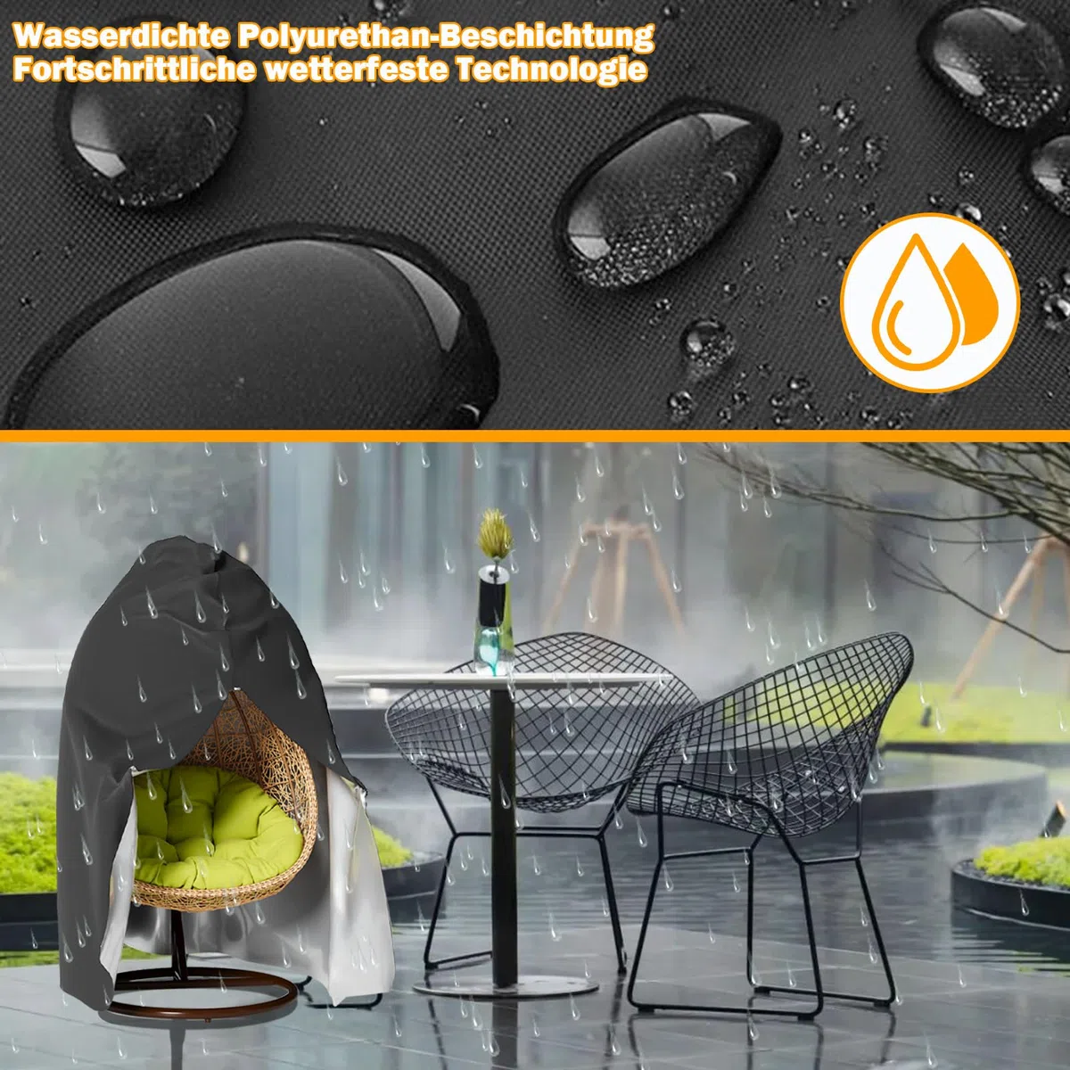 Longziming - Custodia protettiva per poltrona sospesa 210D, Oxford, impermeabile, antivento, resistente ai raggi UV, con rivestimento in PVC, con coulisse, colore nero (115 x 190 cm)