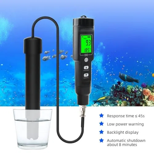 Misuratore di ossigeno disciolto, kit di test dell'acqua Bluetooth con sonda a forma di penna per un monitoraggio accurato, ideale per acquari e acquacoltura