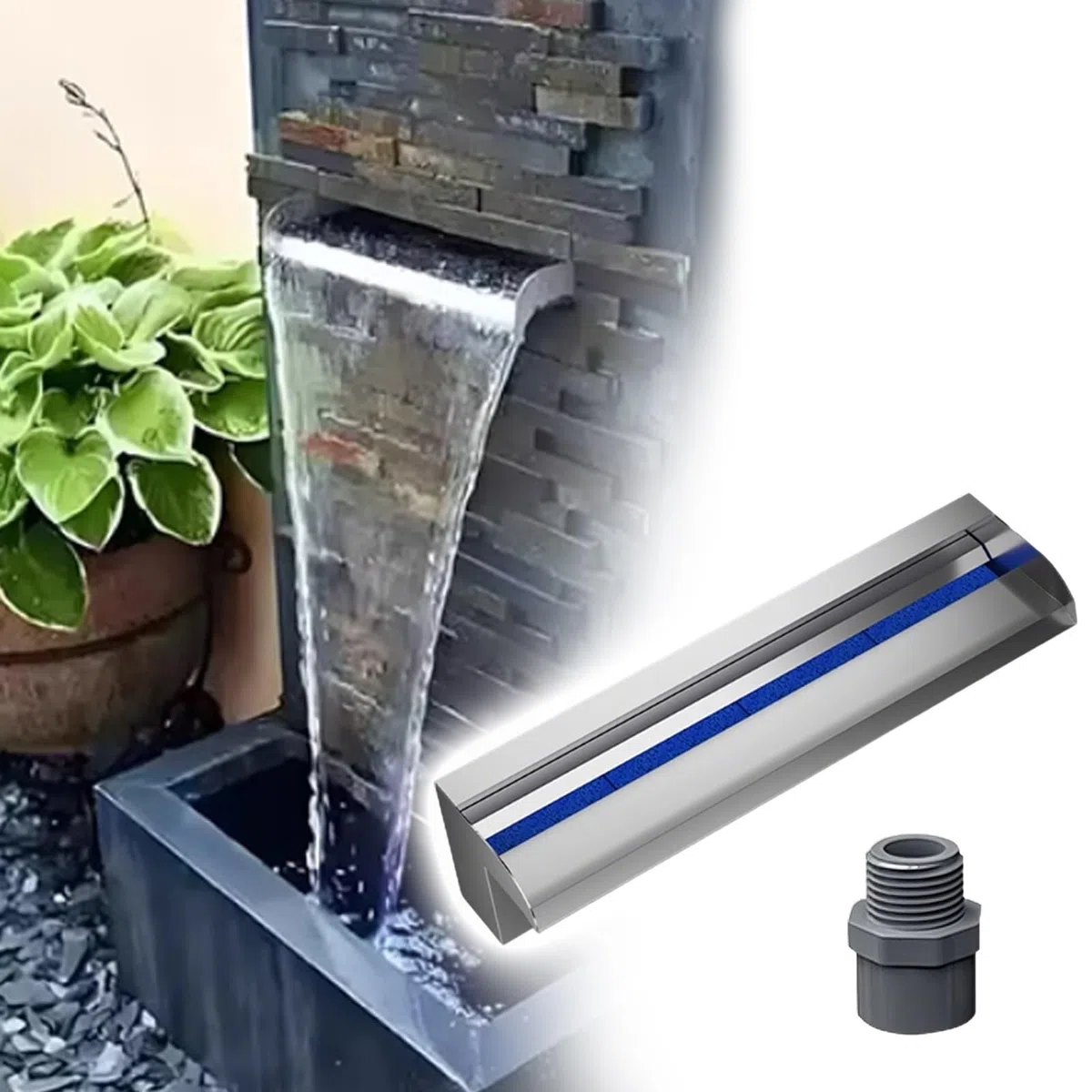 Cascata per stagni da 30,5 cm a 228,6 cm, per laghetti, attrezzatura e accessori, scatola a cascata argentata per piccole cascate esterne e interne (51 cm)