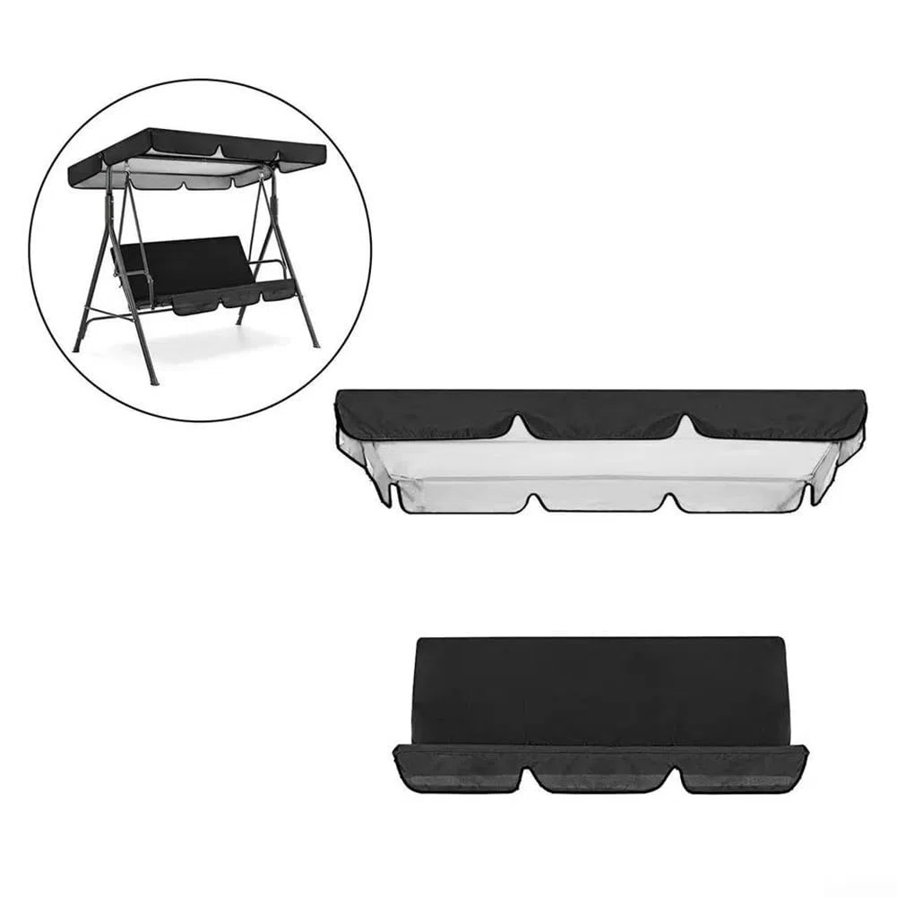 Set di ricambio per dondolo da giardino a 3 posti, con parte superiore e coprisedili in tessuto Oxford 210D, impermeabile, protezione solare e antipolvere per patio esterno (nero, 195 x 125 x 15 cm)