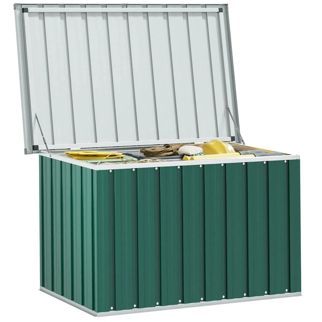 Contenitore da giardino verde, 109 x 67 x 65 cm, elegante e spazioso, in robusto acciaio zincato, per interni ed esterni, ideale per cuscini, attrezzi, giocattoli