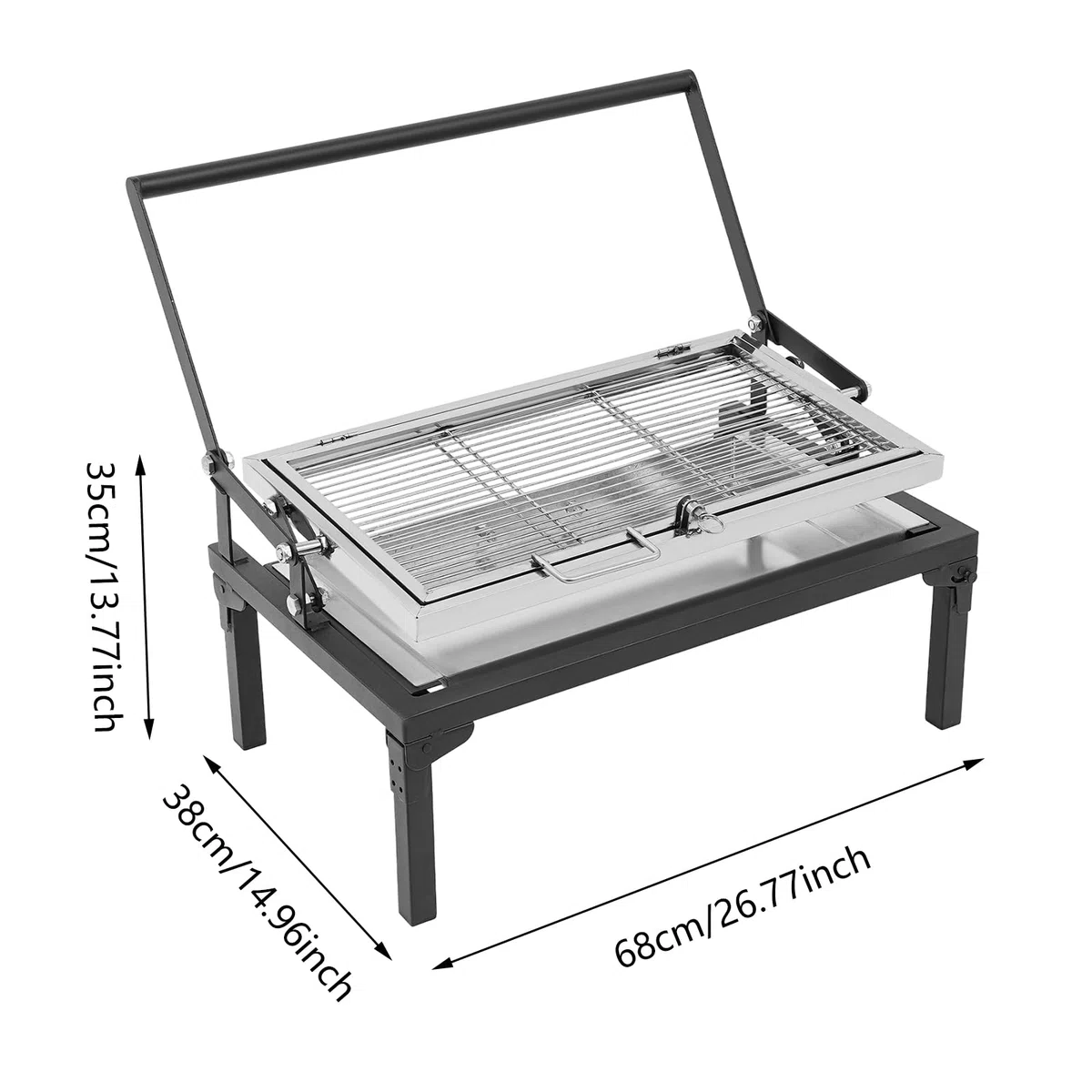 Barbecue pieghevole a carbonella, piccolo barbecue da campeggio con griglia girevole a 360 gradi e cassetto a carbone, pieghevole e portatile, per parco, giardino, spiaggia, picnic