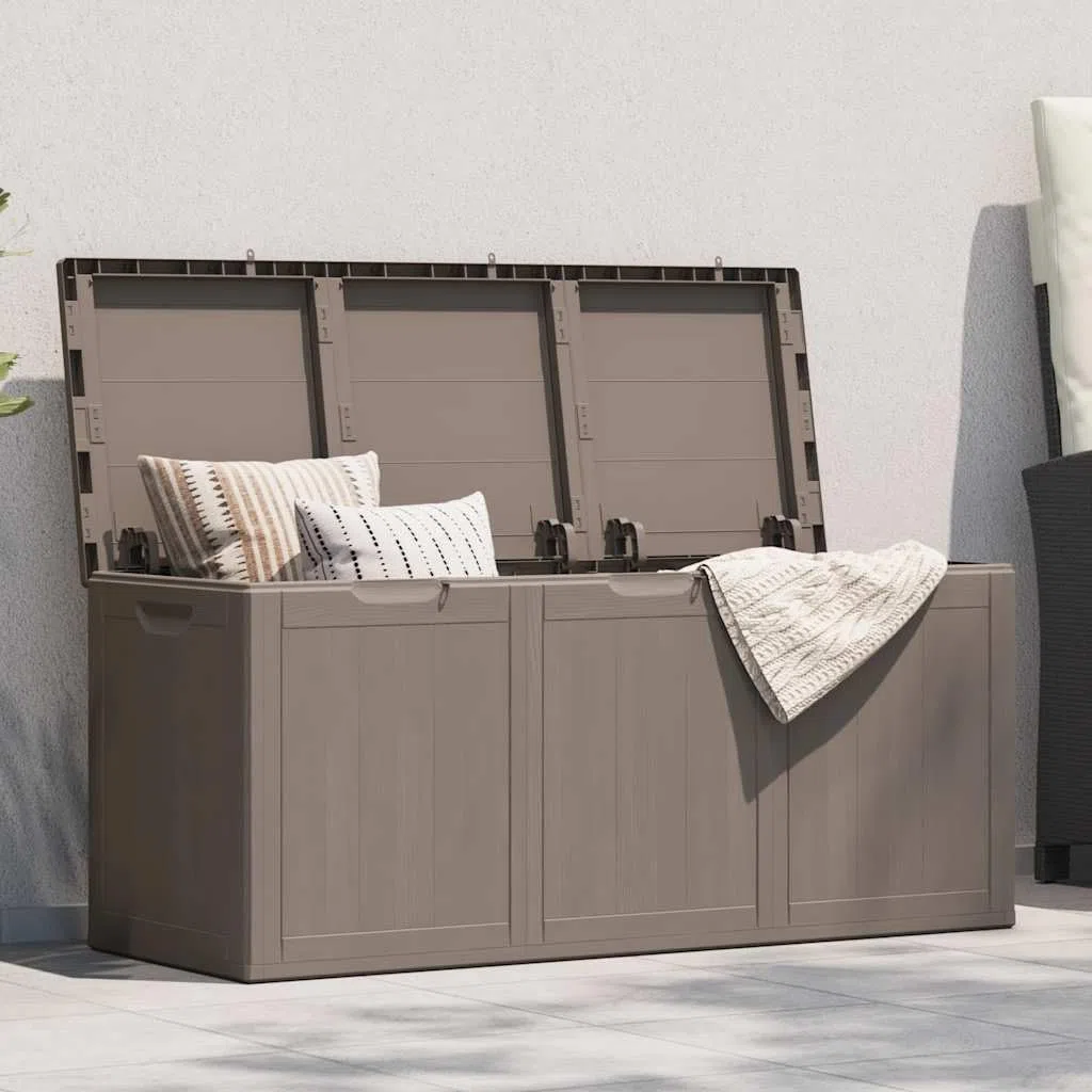 Baule da giardino da 270 l, in polipropilene, effetto legno, per cuscini, contenitore da giardino, per esterni, terrazza, balcone, funzione di organizzazione con coperchio