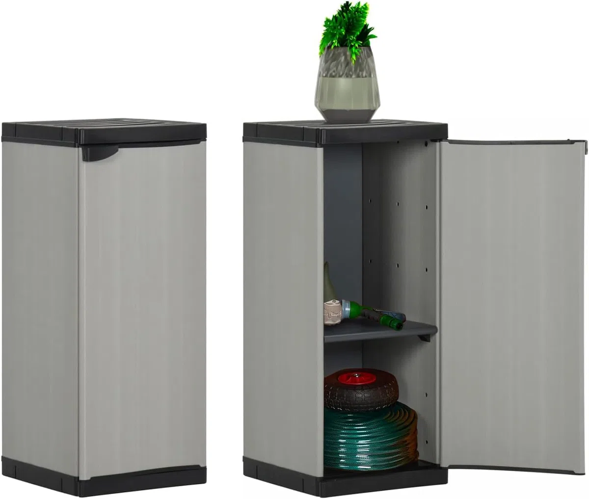 Avilia Armadio da Esterno 1 Anta - Mobile Modulare Adatto per Esterni ed Interni, Ripiani Regolabili, Porta Bombola Gas 10Kg, in Resina PVC e PP, con Kit Montaggio, Grigio, 35x39.5x85cm, Made in Italy