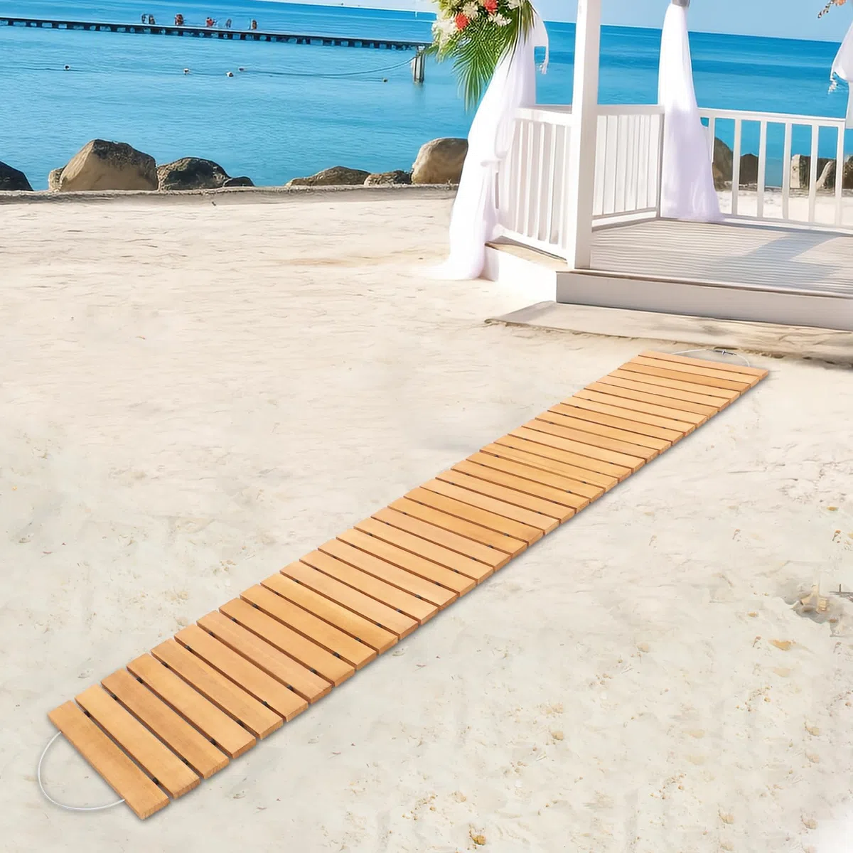 Vialetto da giardino in legno, arrotolabile, per il giardino | 243 x 43 cm, gradino in legno, per giardino, cortile, terrazza, pavimento