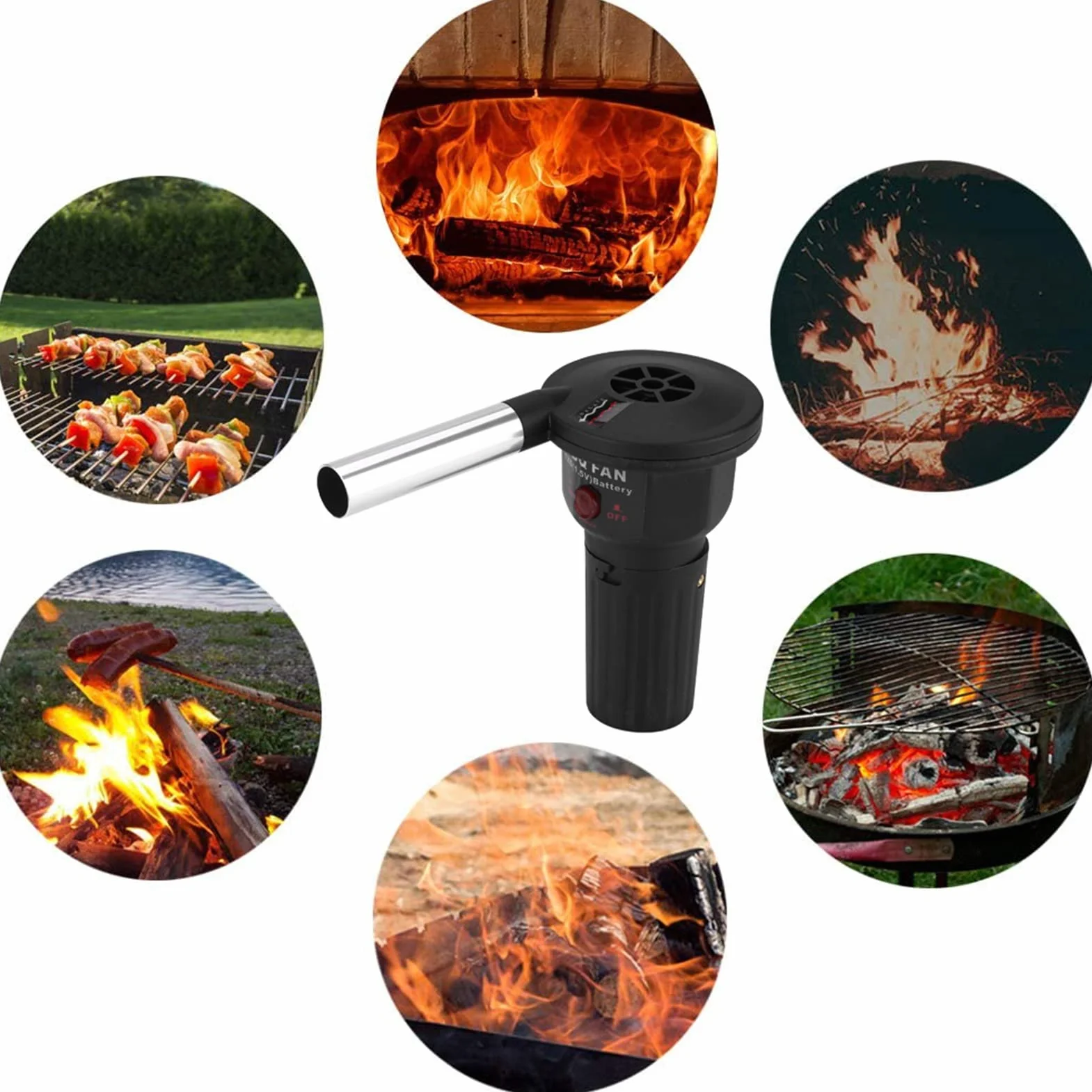 Ventilatore elettrico portatile per barbecue, portatile, in plastica e acciaio inox, per campeggio, picnic, barbecue (16,5 x 8 x 13,8 cm, 125 g, nero)
