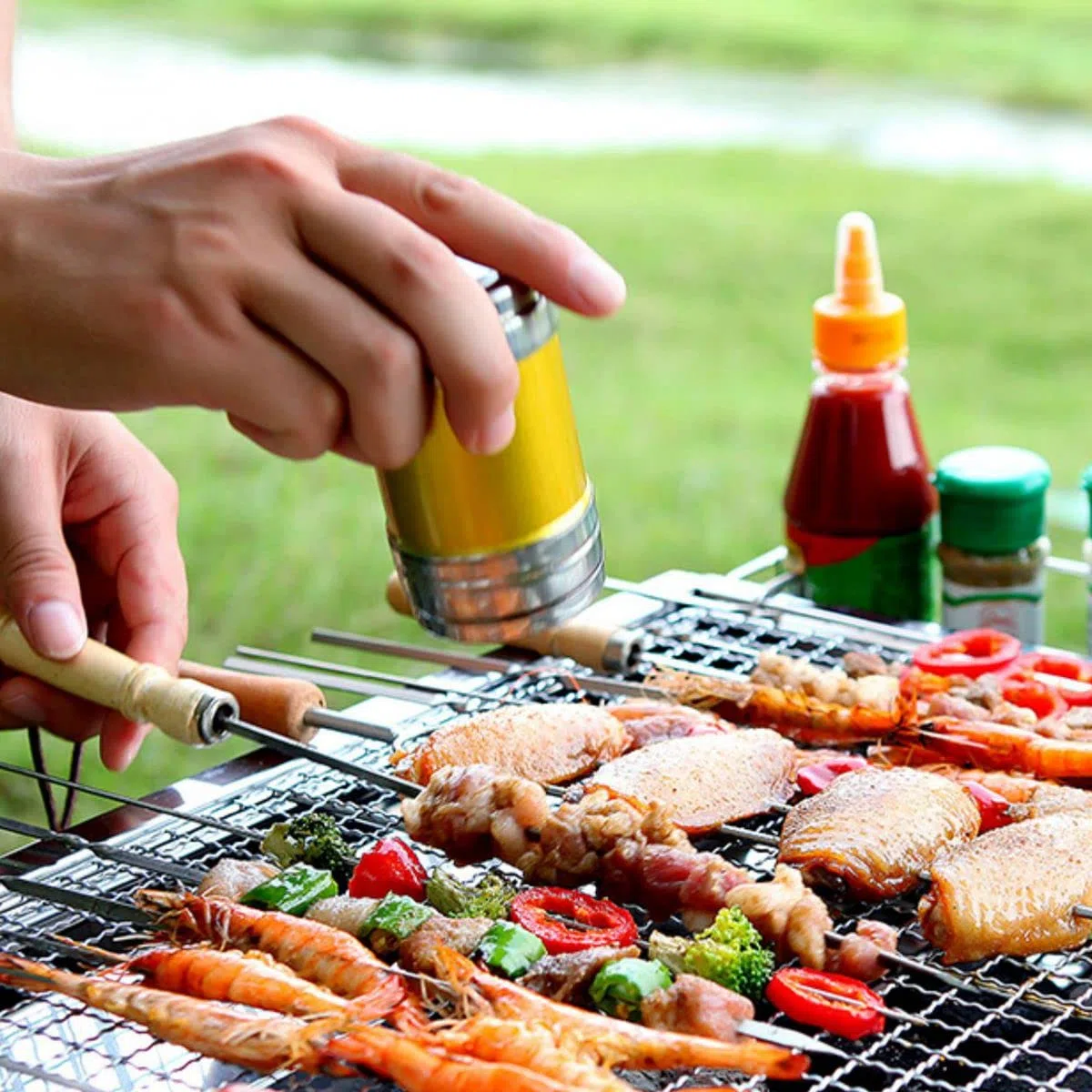 Griglia per barbecue in acciaio inox 304, 50 x 20 cm, griglia quadrata per cucinare all'aperto, accessori per barbecue, perfetta per grigliare carne e verdure