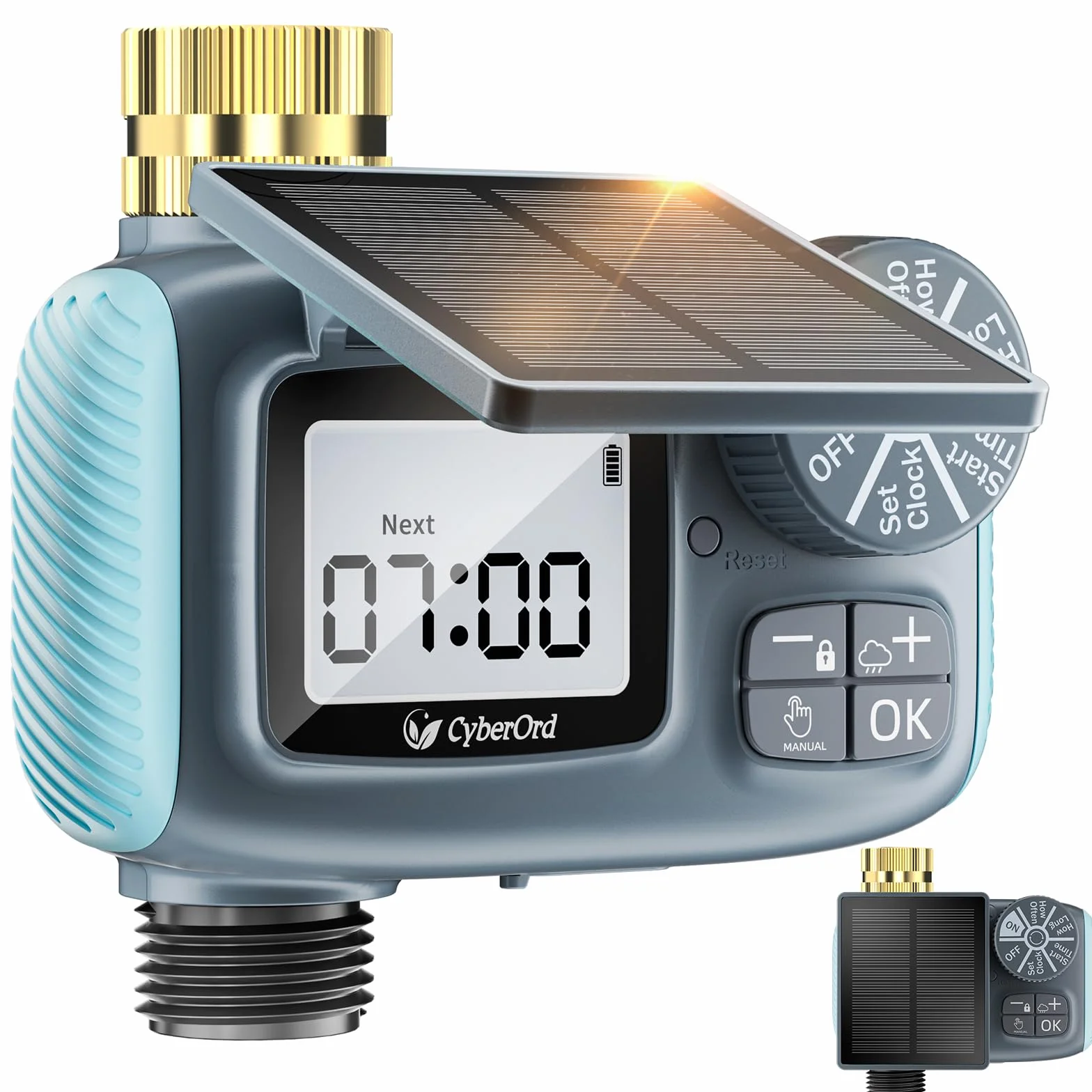 Timer Irrigazione Solare, Programmatore Automatico per Tubo da Giardino con Ritardo Pioggia/Modalità Manuale, 3/4" Ingresso in Ottone Energia Display LCD Ecologica per Prato e Giardino
