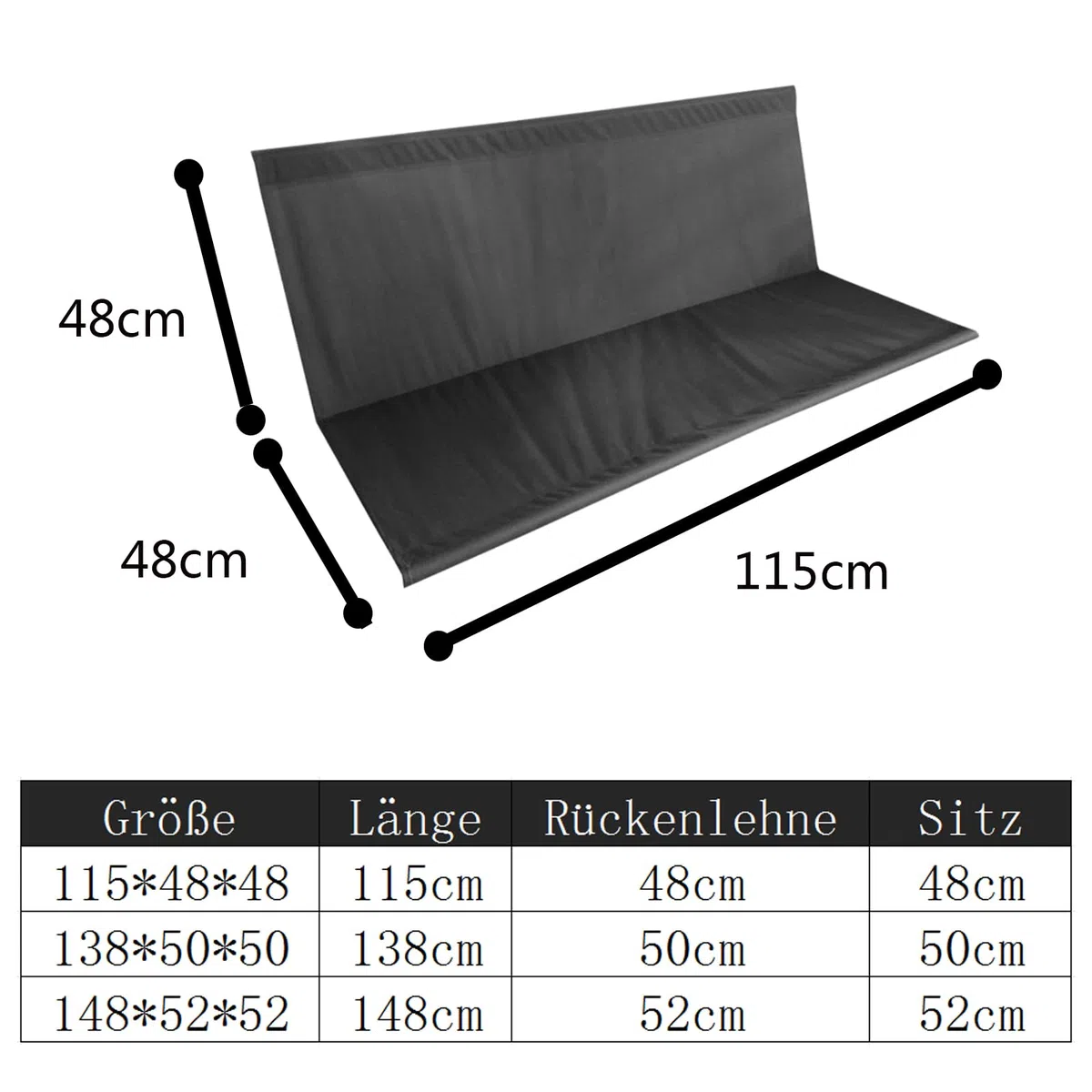 Coprisedile da Giardino per Dondolo, Copriseduta di Ricambio per Dondolo da Giardino, Coprisedili per Altalena da Giardino Tessuto Oxford 600D (115 * 48 * 48cm,Schwarz)