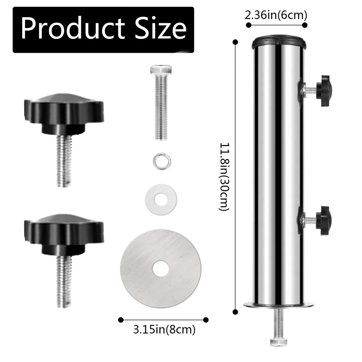 Forhome Tubo di supporto per ombrellone da giardino, universale, con 3 anelli di riduzione (48/38/32 mm), per ombrellone