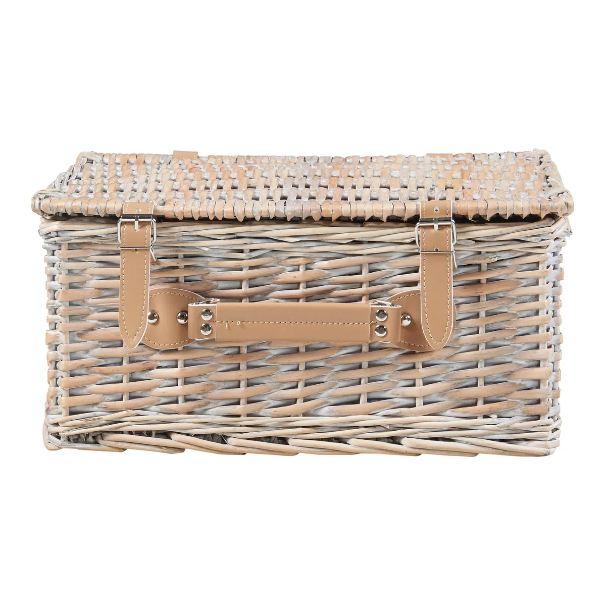 casa.pro Cestino da Picnic per 4 Persone Valigia in Rami di Salice Set da Picnic Incluso Piatti Posate Bicchieri Cavatappi Tessuto a Righe Bianco/Blu 40 x 28 x 20 cm