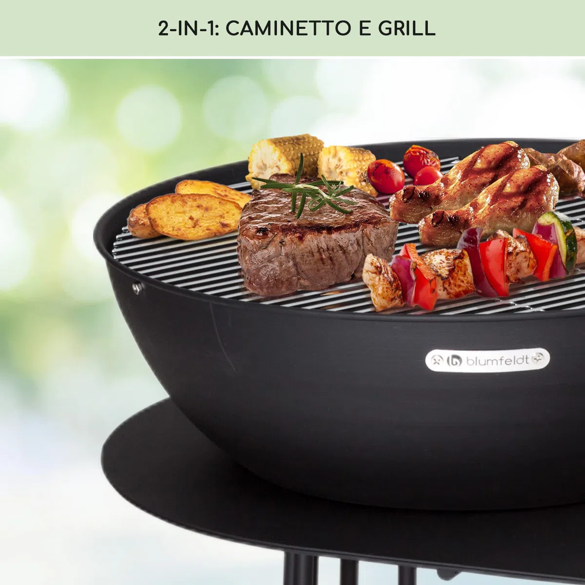 Blumfeldt Braciere da Giardino, Bracere da Esterno Portatile con Griglia, Braciere Barbecue con Griglia, Copertura Pioggia, Ciotola in Acciaio, Bracere da Esterno Legna, da Campeggio Ovale