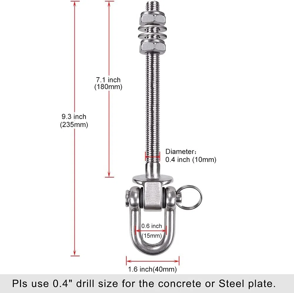 SELEWARE 180° Heavy Duty grucce oscillanti, capacità 800 kg, in acciaio inox permanente antiruggine 304, 14,5 cm legno e acciaio travi altalena set yoga amaca cair punzonatura, confezione da 4
