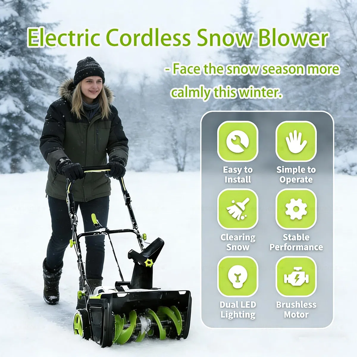 Spazzaneve Senza Spazzole, Dispositivo per Rimuovere La Neve Elettrico, Batteria 40V con 2x5.0Ah, Doppi Fari LED, Caricabatterie Rapido, per Marciapiedi