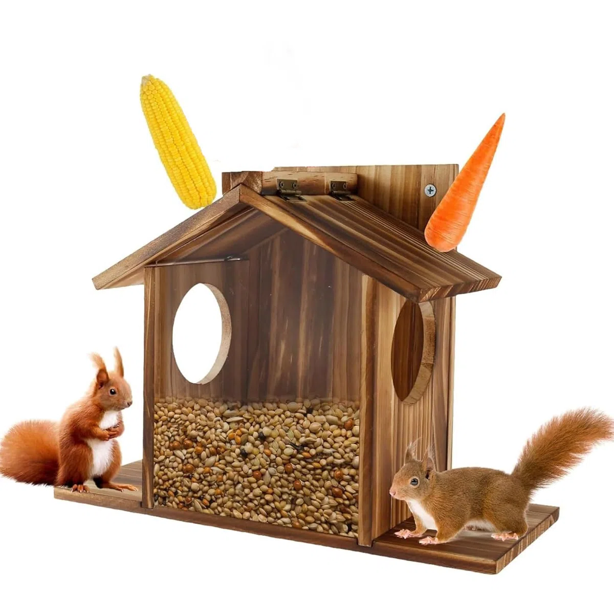 Mangiatoia in legno per scoiattoli, per esterni, da appendere, per animali domestici, criceti, orsi dorati, dispenser di cibo in legno massello, A