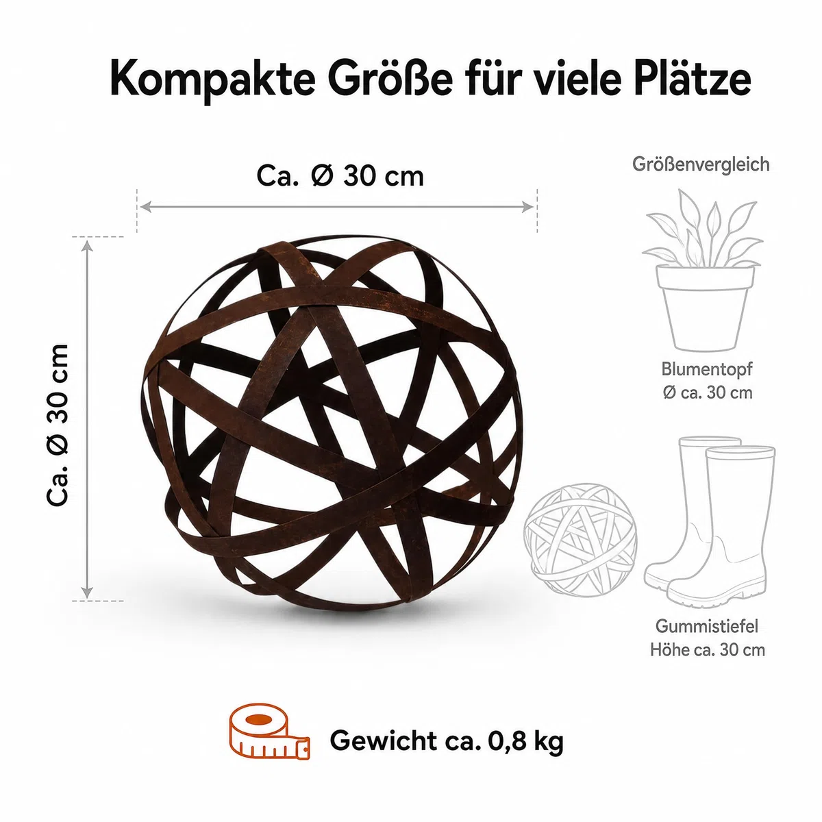 Rostdeko & Decorazione da giardino Sfera (S) in metallo – Decorazione rustica per giardino e terrazza, design semplice, 30 x 30 x 30 cm, effetto ruggine decorativo