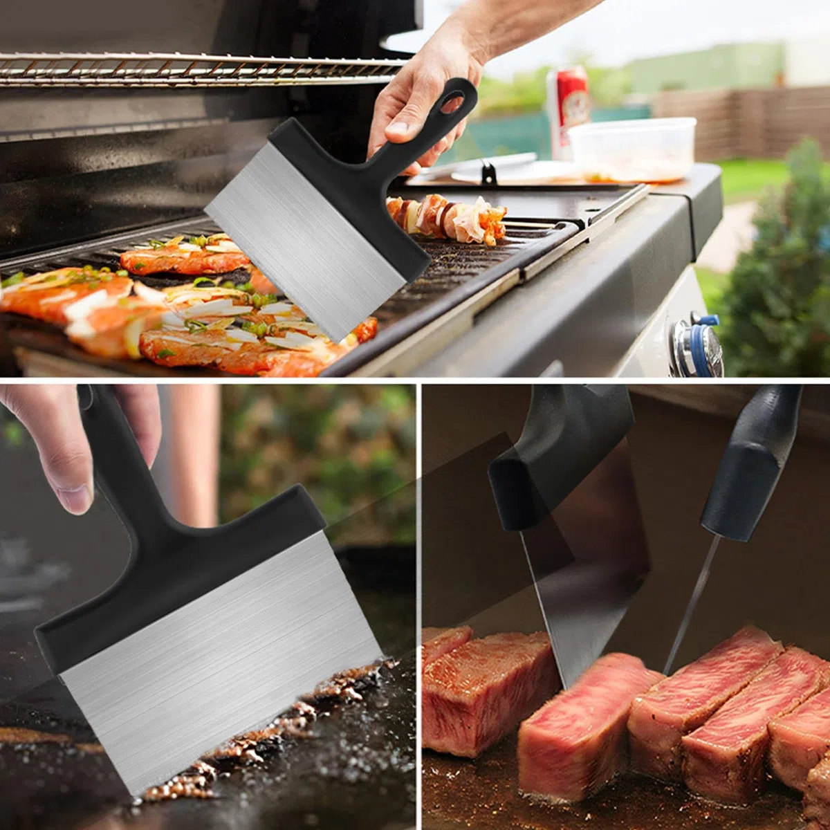 Kit Per Pulizia Piastra Barbecue, Attrezzi per Pulizia Piastre con Rimozione Ruggine, Utensili da Cucina Portatili Resistenti, Set Ergonomico per Picnic, Spiaggia e Giardino