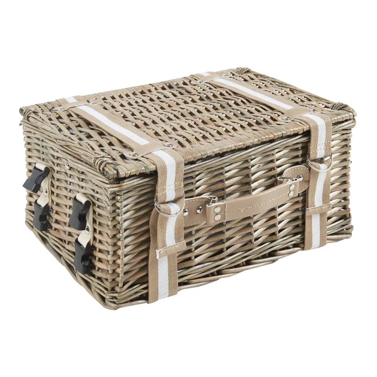 casa.pro Cestino Picnic per 2 Persone con Accessori Completi Valigetta Picnic in Vimini con Posate Piatti Bicchieri Coperta e Borsa Termica Design a Scacchi Bianco e Viola