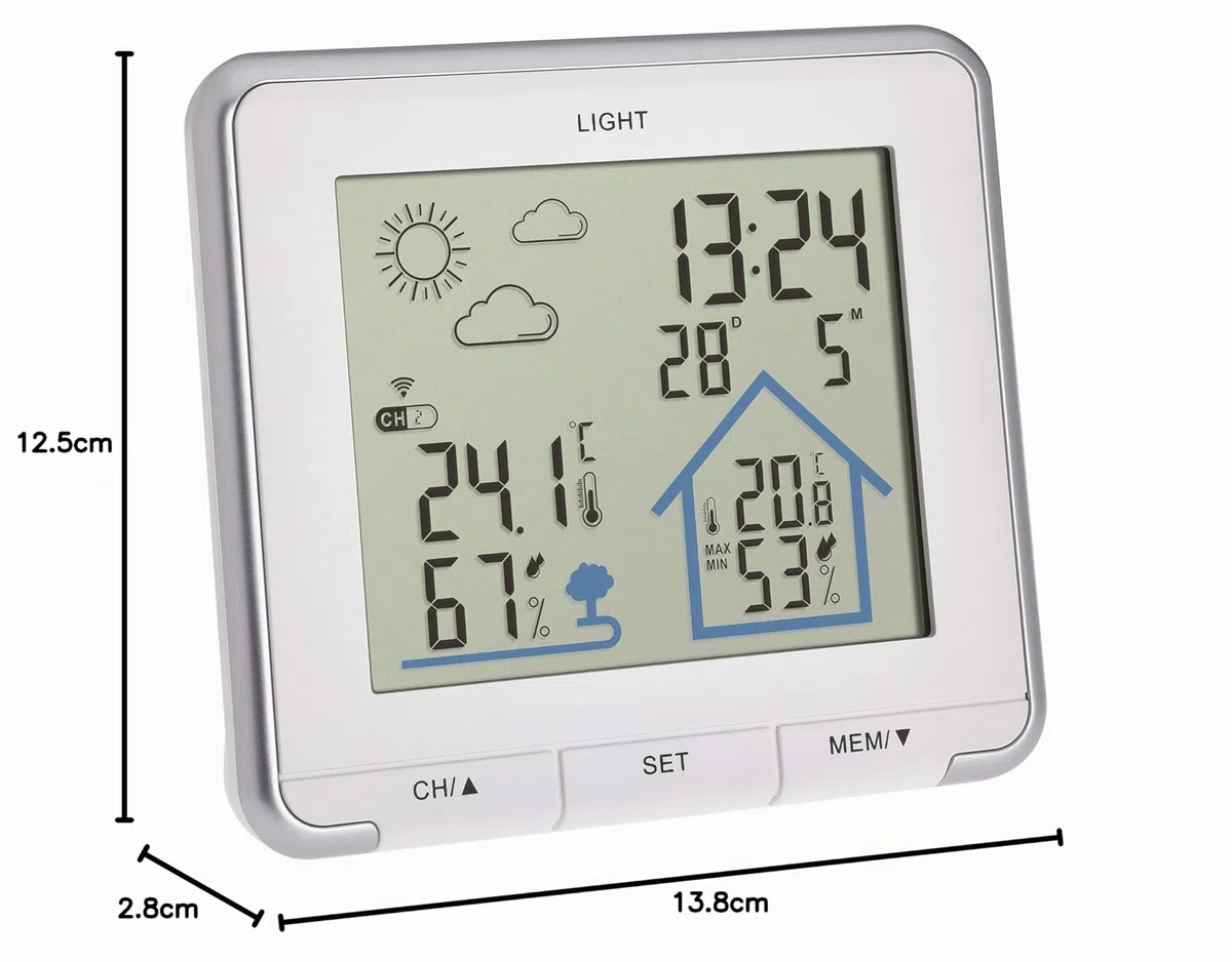 TFA Dostmann stazione meteo con sensore esterno, radiocontrollata Life, 35.1153.02, digitale, con previsioni del tempo, temperatura e umidità interna e esterna, bianca