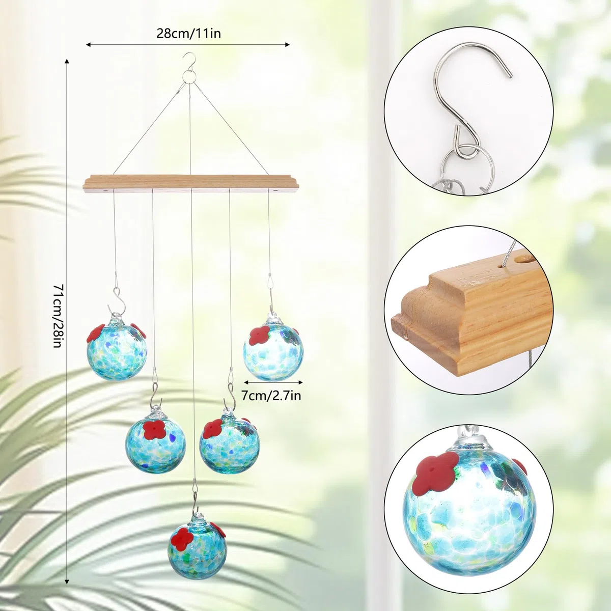 Mangiatoie per uccelli in vetro atossico con ampia finestra visualizzazione Mangiatoie per uccelli leggere e trasparenti per balcone o patio Utilizzare colibrì facilmente installabili