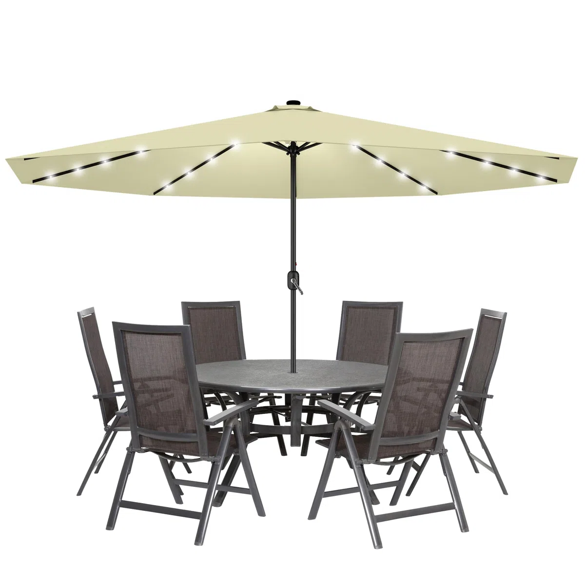 Froadp 350cm Ombrellone da Giardino con Manico Parasole in Alluminio Direzione di Inclinazione Regolabile Ombrello Ottagonale da Esterno Pieghevole per Balcone Terrazzo Spiaggia (Beige con LED)