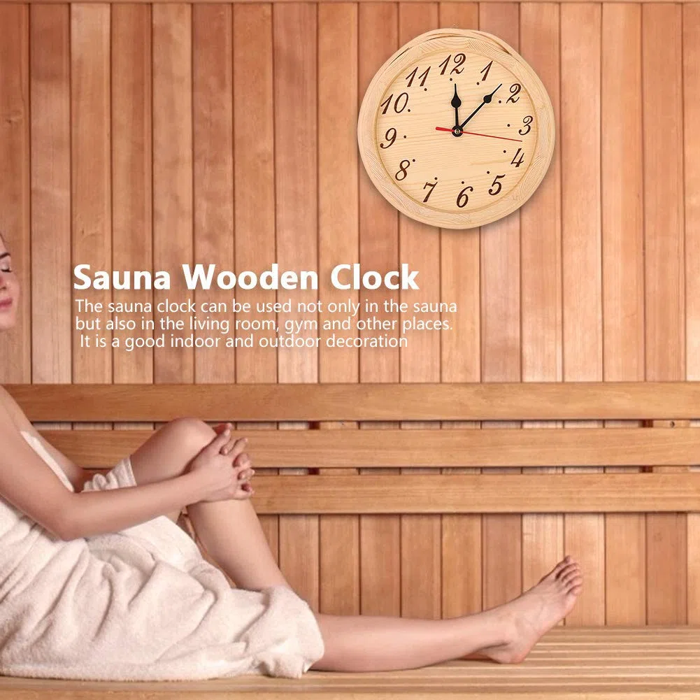 Gavigain Orologio da parete in legno per la sauna, orologio da parete degli accessori per la stanza della sauna orologio da parete in legno rotondo orologio da parete in legno semplice timer per la st