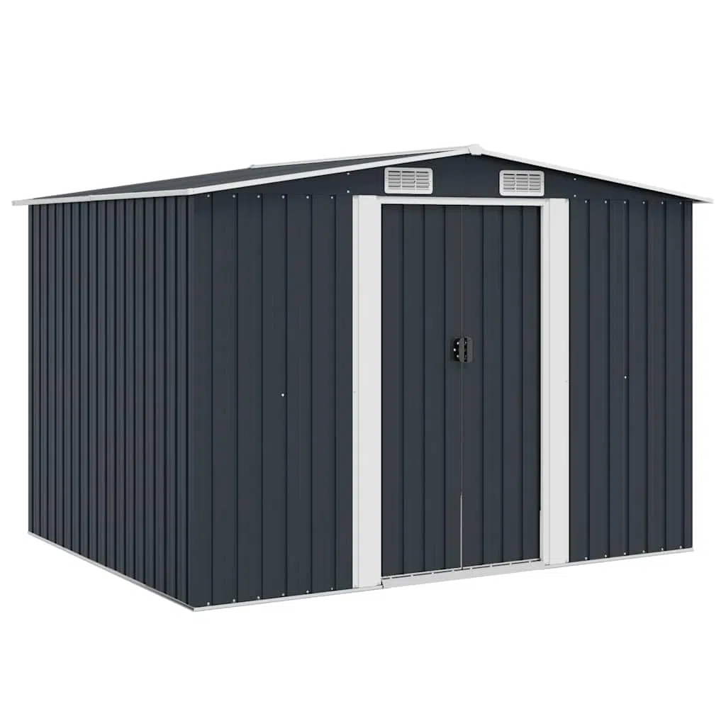 vidaXL Capanno per Attrezzi da Giardino Ventilato Ingresso a Scorrimento Robusto Casetta da Esterno Magazzino Antracite 257x205x178 cm in Acciaio